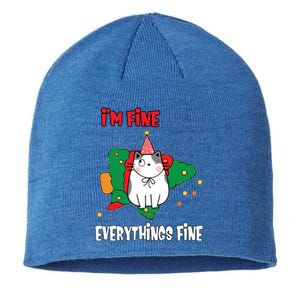 Kitty Cat Christmas Tree IM Fine Okay Funny Family Xmas Cute Gift Sustainable Beanie