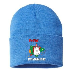 Kitty Cat Christmas Tree IM Fine Okay Funny Family Xmas Cute Gift Sustainable Knit Beanie