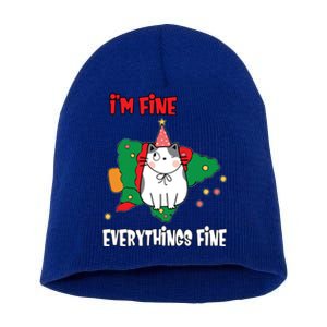 Kitty Cat Christmas Tree IM Fine Okay Funny Family Xmas Cute Gift Short Acrylic Beanie