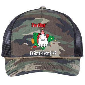 Kitty Cat Christmas Tree IM Fine Okay Funny Family Xmas Cute Gift Retro Rope Trucker Hat Cap