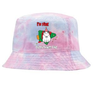 Kitty Cat Christmas Tree IM Fine Okay Funny Family Xmas Cute Gift Tie-Dyed Bucket Hat