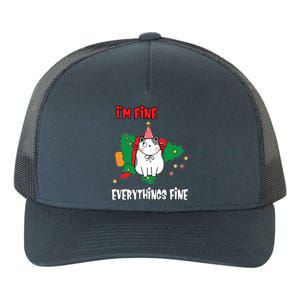 Kitty Cat Christmas Tree IM Fine Okay Funny Family Xmas Cute Gift Yupoong Adult 5-Panel Trucker Hat