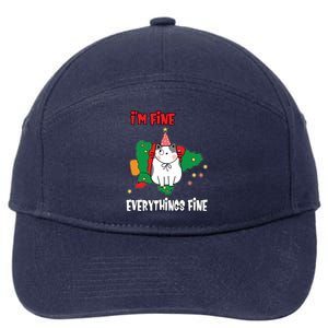 Kitty Cat Christmas Tree IM Fine Okay Funny Family Xmas Cute Gift 7-Panel Snapback Hat