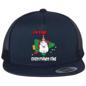 Kitty Cat Christmas Tree IM Fine Okay Funny Family Xmas Cute Gift Flat Bill Trucker Hat