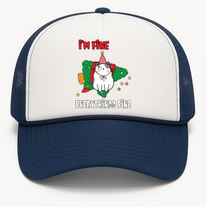 Kitty Cat Christmas Tree IM Fine Okay Funny Family Xmas Cute Gift Trucker Hat