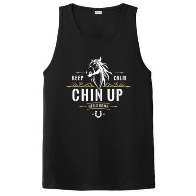 Keep Calm Chin Up Heels Down Gift Funny Horse Horseback Riding Great Gift PosiCharge Competitor Tank