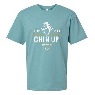 Keep Calm Chin Up Heels Down Gift Funny Horse Horseback Riding Great Gift Sueded Cloud Jersey T-Shirt