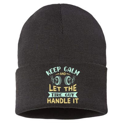 Keep Calm Cars Wheel Fix Dad Tire Guy Sustainable Knit Beanie