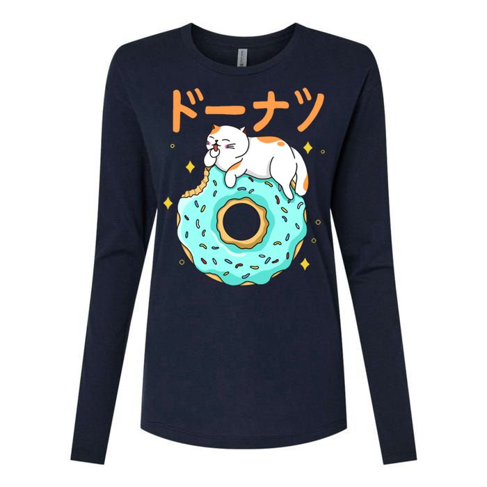 Kawaii Cat Donut Womens Cotton Relaxed Long Sleeve T-Shirt