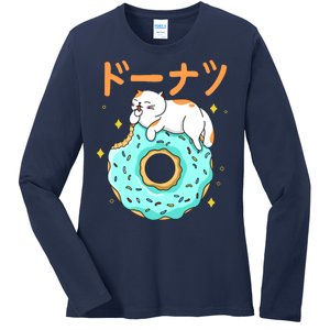 Kawaii Cat Donut Ladies Long Sleeve Shirt