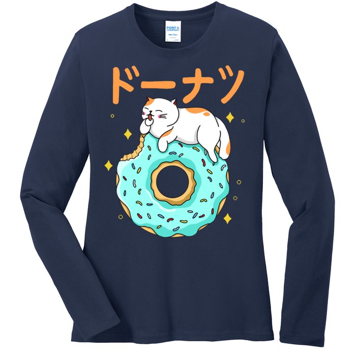 Kawaii Cat Donut Ladies Long Sleeve Shirt