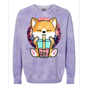 Kawaii Corgi Dog Bubble Tea Boba Anime Neko Japanese Colorblast Crewneck Sweatshirt