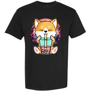 Kawaii Corgi Dog Bubble Tea Boba Anime Neko Japanese Garment-Dyed Heavyweight T-Shirt