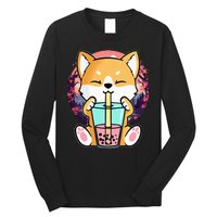 Kawaii Corgi Dog Bubble Tea Boba Anime Neko Japanese Long Sleeve Shirt