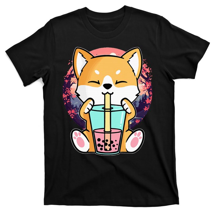 Kawaii Corgi Dog Bubble Tea Boba Anime Neko Japanese T-Shirt