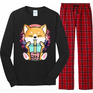 Kawaii Corgi Dog Bubble Tea Boba Anime Neko Japanese Long Sleeve Pajama Set