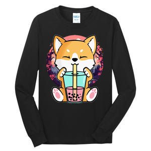 Kawaii Corgi Dog Bubble Tea Boba Anime Neko Japanese Tall Long Sleeve T-Shirt