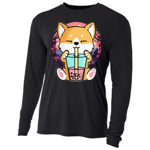 Kawaii Corgi Dog Bubble Tea Boba Anime Neko Japanese Cooling Performance Long Sleeve Crew