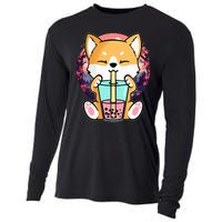 Kawaii Corgi Dog Bubble Tea Boba Anime Neko Japanese Cooling Performance Long Sleeve Crew