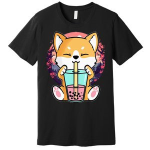 Kawaii Corgi Dog Bubble Tea Boba Anime Neko Japanese Premium T-Shirt