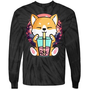 Kawaii Corgi Dog Bubble Tea Boba Anime Neko Japanese Tie-Dye Long Sleeve Shirt