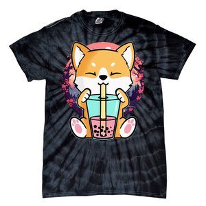 Kawaii Corgi Dog Bubble Tea Boba Anime Neko Japanese Tie-Dye T-Shirt