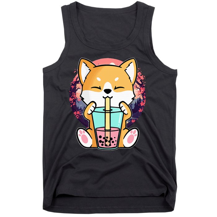 Kawaii Corgi Dog Bubble Tea Boba Anime Neko Japanese Tank Top