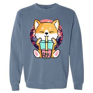 Kawaii Corgi Dog Bubble Tea Boba Anime Neko Japanese Garment-Dyed Sweatshirt