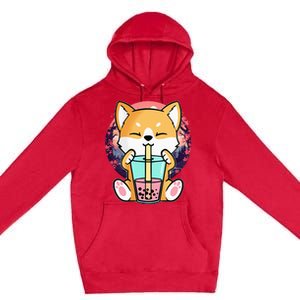 Kawaii Corgi Dog Bubble Tea Boba Anime Neko Japanese Premium Pullover Hoodie