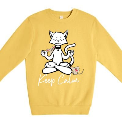 Keep Calm Do Yoga Cat Kitten Meditation Relaxation Gift Premium Crewneck Sweatshirt