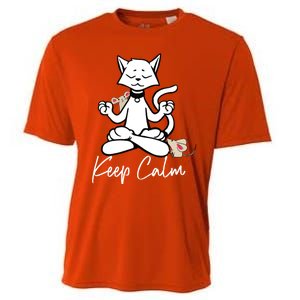 Keep Calm Do Yoga Cat Kitten Meditation Relaxation Gift Cooling Performance Crew T-Shirt