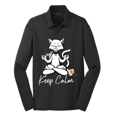 Keep Calm Do Yoga Cat Kitten Meditation Relaxation Gift Silk Touch Performance Long Sleeve Polo