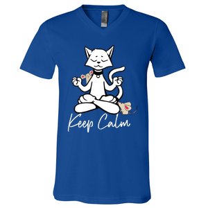 Keep Calm Do Yoga Cat Kitten Meditation Relaxation Gift V-Neck T-Shirt