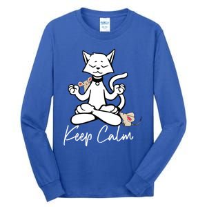 Keep Calm Do Yoga Cat Kitten Meditation Relaxation Gift Tall Long Sleeve T-Shirt