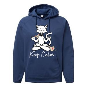 Keep Calm Do Yoga Cat Kitten Meditation Relaxation Gift Performance Fleece Hoodie