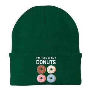 Kids Cute Donut 4th Birthday Im This Many Donuts 4 Year Old Knit Cap Winter Beanie