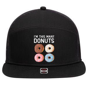 Kids Cute Donut 4th Birthday Im This Many Donuts 4 Year Old 7 Panel Mesh Trucker Snapback Hat