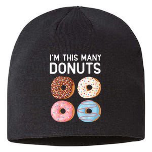 Kids Cute Donut 4th Birthday Im This Many Donuts 4 Year Old Sustainable Beanie