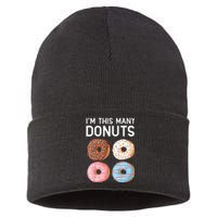 Kids Cute Donut 4th Birthday Im This Many Donuts 4 Year Old Sustainable Knit Beanie