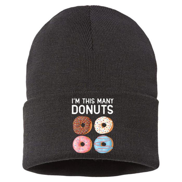 Kids Cute Donut 4th Birthday Im This Many Donuts 4 Year Old Sustainable Knit Beanie