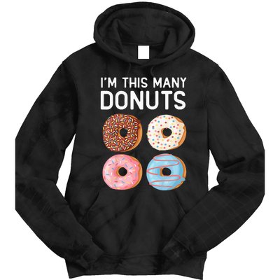 Kids Cute Donut 4th Birthday Im This Many Donuts 4 Year Old Tie Dye Hoodie