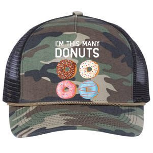 Kids Cute Donut 4th Birthday Im This Many Donuts 4 Year Old Retro Rope Trucker Hat Cap