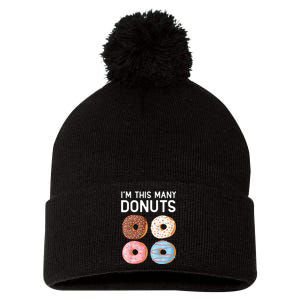 Kids Cute Donut 4th Birthday Im This Many Donuts 4 Year Old Pom Pom 12in Knit Beanie