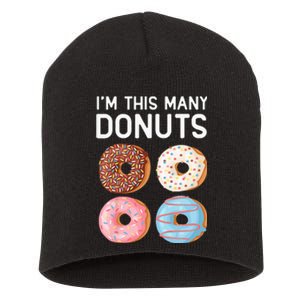 Kids Cute Donut 4th Birthday Im This Many Donuts 4 Year Old Short Acrylic Beanie