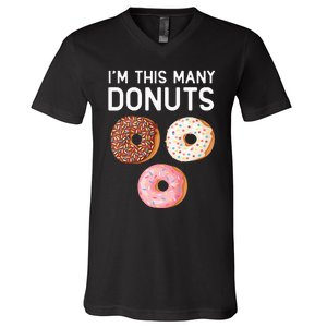 Kids Cute Donut 3rd Birthday Im This Many Donuts 3 Year Old V-Neck T-Shirt