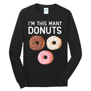 Kids Cute Donut 3rd Birthday Im This Many Donuts 3 Year Old Tall Long Sleeve T-Shirt