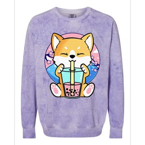 Kawaii Corgi Dog Bubble Tea Boba Anime Neko Japanese Kids Colorblast Crewneck Sweatshirt