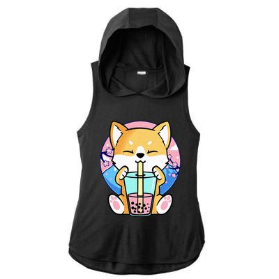 Kawaii Corgi Dog Bubble Tea Boba Anime Neko Japanese Kids Ladies PosiCharge Tri-Blend Wicking Draft Hoodie Tank