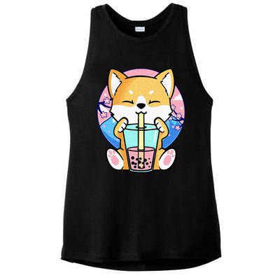 Kawaii Corgi Dog Bubble Tea Boba Anime Neko Japanese Kids Ladies PosiCharge Tri-Blend Wicking Tank