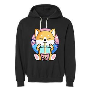 Kawaii Corgi Dog Bubble Tea Boba Anime Neko Japanese Kids Garment-Dyed Fleece Hoodie